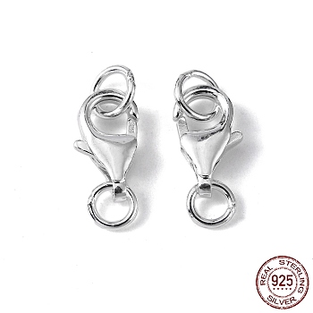 925 Sterling Silver Lobster Claw Clasps, with Jump Rings, Silver, 8x5x2.5mm, Hole: 3mm and 4mm