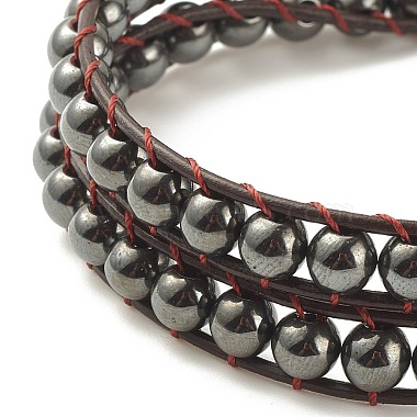 Round Synthetic Hematite Braided Wrap Bracelet(BJEW-JB08178)-4