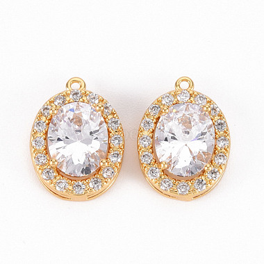 Real 18K Gold Plated Clear Oval Brass+Cubic Zirconia Pendants