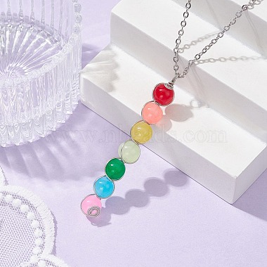разноцветные стеклянные круглые ожерелья с подвесками из бисера(NJEW-JN04581-02)-2