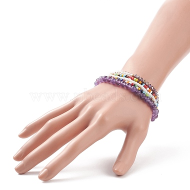 Faceted Glass & Natural Amethyst Stretch Beaded Bracelets Sets(BJEW-TA00202-04)-3
