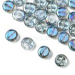 Electroplate Glass Beads, Flat Round with Number 1, Light Steel Blue, 9.5~10x4~5mm, Hole: 1mm, about 30pcs/set(EGLA-YW0005-02A)