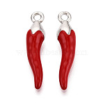 Alloy Enamel Pendants, Hot Pepper Charms, Platinum, FireBrick, 34x8x7mm, Hole: 2.3mm(ENAM-N069-06P)