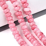 Natural White Jade Beads Strands, Smooth Rondelle, Dyed, Hot Pink, 10~10.5x5.5~6mm, Hole: 0.7~1.2mm, about 61~69pcs/strand, 14.37~15.55 inch(36.5~39.5cm)(G-Q613-01F-35)