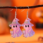 Halloween Ghost Acrylic Dangle Earrings, Platinum, 58x26mm(FS-WG53D30-01)