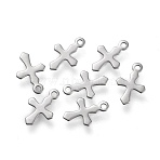 Non-Tarnish 304 Stainless Steel Tiny Cross Charms, Laser Cut, Stainless Steel Color, 9x5.5x0.3mm, Hole: 0.9mm(STAS-K195-16P)