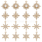 16Pcs 4 Styles Brass Micro Pave Clear Cubic Zirconia Pendants, Star Charms, Golden, 19~20.5x12.5~18x2~13mm, Hole: 1.2~1.6mm, 4pcs/style(KK-PH0011-49)