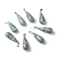 Natural Qinghai Jade Pendants, with Platinum Brass Findings, Teardrop, 26.5~29x10mm, Hole: 2.5~3.5x4~6mm(G-F707-01)