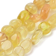 Natural Yellow Fluorite Beads Strands, Nuggets, Tumbled Stone, 7.5~14x7.5~10x3.5~8mm, Hole: 1mm, about 40pcs/strand, 15.35''(39cm)(G-G160-B02-01)