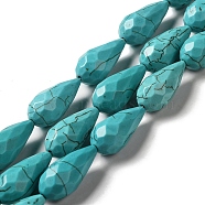 Natural Howlite Beads Strands, Dyed, Faceted, Teardrop, Dark Turquoise, 25.5x11.5mm, Hole: 1.2mm, about 16pcs/strand, 15.79 inch(40.1cm)(G-C025-04)
