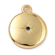 Brass Micro Pave Cubic Zirconia Charms, Long-Lasting Plated, Real 18K Gold Plated, Flat Round with Star, Royal Blue, 12x10x2mm, Hole: 1.2mm(ZIRC-I054-13G-05)