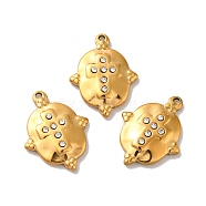 Ion Plating(IP) 304 Stainless Steel Pendants, with Crystal Rhinestone, Oval with Cross Charms, Golden, 21x16x3mm, Hole: 1.4mm(X-STAS-Q001-19G)