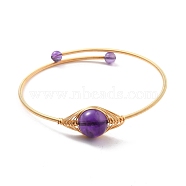 Natural Amethyst Wrapped Cuff Bangle, Golden Brass Torque Bangle for Women, Lead Free & Cadmium Free, Inner Diameter: 2-1/4 inch(5.8cm)(BJEW-A122-03B)