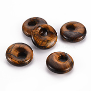 Natural Tiger Eye Pendants, Donut/Pi Disc, 17.5~18.5x5.5mm, Hole: 5.5mm(G-T122-67C)