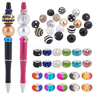 Elite 42Pcs Acrylic & Resin & Polymer Clay Rhinestone Large Hole Beads, European Beads, with Silver Color Plated Brass Cores, Rondelle, Mixed Color, 11~20x7~19.5mm, Hole: 3~7.5mm(FIND-PH0007-86)