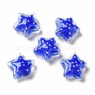 Transparent Glass Beads, with Polka Dot Pattern, Star, Blue, 13x13x6.5mm, Hole: 1mm(LAMP-M011-05H)