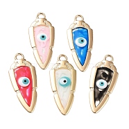 Alloy Enamel Pendants, Light Gold, Triangle with Evil Eye Charm, Mixed Color, 41.5x16.5x1.5mm, Hole: 3mm(FIND-E043-06KCG)