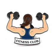 Fitness Club Word Enamel Pin, Woman with Dumbbell Alloy Enamel Brooch for Backpack Clothes, Gunmetal, PeachPuff, 24x30x9mm, Pin: 1mm(JEWB-O008-F01)
