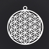 Aluminium Big Pendants, Spiritual Charms, Laser Cut Big Pendants, Spiritual Charms, Flat Round with Flower of Life/Sacred Geometry, Silver Color Plated, 55x50x1mm, Hole: 3mm(ALUM-T001-19G)