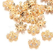 55-Petal Brass Bead Caps, with Rhinestone, Flower, Crystal, Light Gold, 8x8.5x3mm, Hole: 1mm(X-KK-R037-83KC)