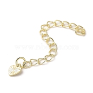 Rack Plating Brass Curb Chain Extender, End Chains with Heart Drop, Real 18K Gold Plated, 56mm(KK-Q807-14G)