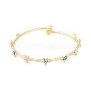 Adjustable Brass Colorful Enamel Evil Eye Open Cuff Bangles for Women, Real 18K Gold Plated, Star, 0.2~0.6cm, Inner Diameter: 2 inch(5.2cm)(BJEW-S147-18G-B)