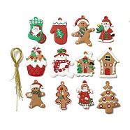 PVC Hanging Decorations, with Cord, Christmas Theme, Mixed Shapes, Mixed Color, Pendant: 66~78x38~58x2.5~4mm, Hole: 3.5~4.3mm, 12pcs/set(DIY-E038-08)