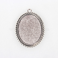 Tibetan Style Alloy Pendant Cabochon Settings, Cadmium Free & Lead Free, Oval, Antique Silver, Tray: 40x30mm, 51x37x2mm, Hole: 3mm, about 100pcs/kg(TIBEP-N003-17AS)