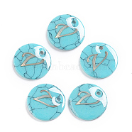 Synthetic Turquoise Charms, with Plastic Letter, Flat Round, Letter.V, 15x2mm, Hole: 1.5mm(G-L561-001V)
