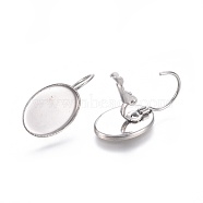 304 Stainless Steel Leverback Earring Findings, Cabochon Settings, Oval, Stainless Steel Color, Tray: 14x10mm, 23mm, Pin: 0.9mm(STAS-E474-08P)