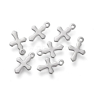 304 Stainless Steel Tiny Cross Charms, Laser Cut, Stainless Steel Color, 9x5.5x0.3mm, Hole: 0.9mm(STAS-K195-16P)