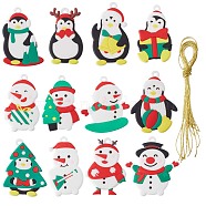 2 Sets 2 Style PVC Plastic Ornaments, with Polyester Cord, for DIY Crafts Christmas Tree Hanging Decorations, Mixed Patterns, 60~67x36~44x3mm, Hole: 4mm, 1 set/style(AJEW-GF0007-26)