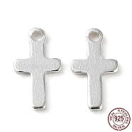 925 Sterling Silver Cross Chain Extender Drops, Chain Tabs, Silver, 7x3.5x0.4mm, Hole: 0.7mm(STER-P053-04S)