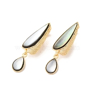 Teardrop Brass Fold Over Clasps, with Natural Black Lip Shell, Real 18K Gold Plated, 31.5x9x9mm(KK-Z073-35G-02)