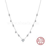 925 Sterling Silver Pendant Necklaces, Micro Pave 5A Cubic Zirconia Charm Necklaces, Real Platinum Plated, 13.98 inch(35.5cm)(NJEW-L116-01P)