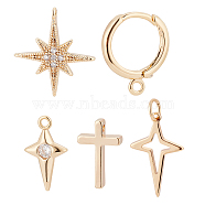 BENECREAT 16Pcs Brass Pendants, with Brass Huggie Hoop Earring Findings, Cross & Star & Ring, Real 18K Gold Plated, 16pcs/bag(KK-BC0004-52)