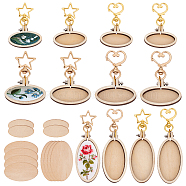 12Pcs 12 Styles Oval Wood Keychain Cabochon Settings, with Golden and Light Glod Tone Zinc Alloy Swivel Lobster Clasps, BurlyWood, 65~105mm, 1pc/style(KEYC-AB00002)