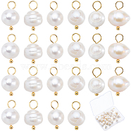 Natural Cultured Freshwater Pearl Potato Charms with Golden Plated 304 Stainless Steel Loops, Golden, 14mm, Hole: 2.5mm(PALLOY-SC00004)