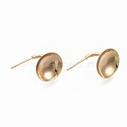 Brass Stud Earring Settings, Nickel Free, Real 18K Gold Plated, Tray: 12mm, 13x16x12mm, Pin: 0.8mm(KK-T051-44G-NF)