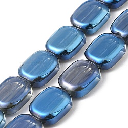 Transparent Electroplate Glass Bead Strands, Rainbow Plated, Rectangle, Steel Blue, 12x10x4.5mm, Hole: 1mm, about 55pcs/strand, 25.98''(66cm)(EGLA-P049-02A-FR01)