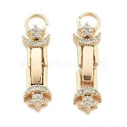 Brass Micro Pave Clear Cubic Zirconia Fold Over Clasps, Real 18K Gold Plated, Star, 30x7x4mm(KK-B125-13G-01)