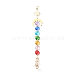 Sun Catcher Pendant Decorations, Glass & 201 Stainless Steel & Brass Hanging Ornament, Star & Moon & Teardrop, Colorful, 200mm(HJEW-JM00670)