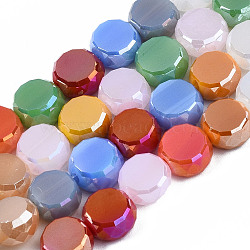 Electroplate Opaque Glass Beads Strands, AB Color Plated, Faceted, Flat Round, Colorful, 7~8x3.5~5mm, Hole: 1mm, about 70pcs/strand, 19.69 inch(50cm)(EGLA-S174-31)