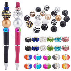 PandaHall Elite 42Pcs Acrylic & Resin & Polymer Clay Rhinestone Large Hole Beads, European Beads, with Silver Color Plated Brass Cores, Rondelle, Mixed Color, 11~20x7~19.5mm, Hole: 3~7.5mm(FIND-PH0007-86)