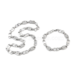 Anti-Tarnish 201 Stainless Steel Oval Link Chain Necklace & Bracelets Set, 304 Stainless Steel Clasp Jewelry Set for Men Women, Stainless Steel Color, 20.16 inch(512mm), 9.06 inch(230mm)(SJEW-G083-02P)