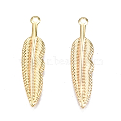 Brass Pendants, Nickel Free, Leaf, Real 18K Gold Plated, 26x6x1mm, Hole: 1mm(KK-N231-313)