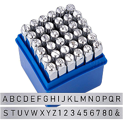 Iron Metal Stamps, Including Letter A~Z, Number 0~8 and Ampersand &, Platinum, 64x8x8mm, 36pcs/box(AJEW-BC0005-22)