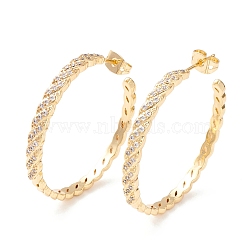 Cubic Zirconia C-shape Stud Earrings, Real 18K Gold Plated Brass Half Hoop Earrings for Women, Cadmium Free & Lead Free, Clear, 37.5x37x3.5mm, Pin: 0.9mm(EJEW-I263-06G-01)