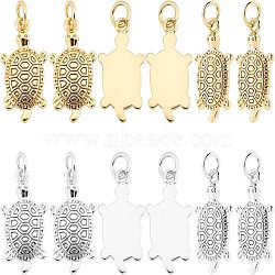 SUPERFINDINGS 12Pcs 2 Colors Brass Micro Pave Clear Cubic Zirconia Pendants, Real 18K Gold & Platinum, Tortoise, Mixed Color, 23x10x2mm, Hole: 3.5mm, 6pcs/color(ZIRC-FH0001-29)