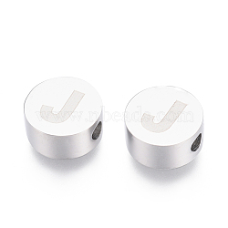 Tarnish Resistant 304 Stainless Steel Beads, Flat Round with Letter, Letter.J, 10x4.5mm, Hole: 2mm(STAS-I126-02P-J)